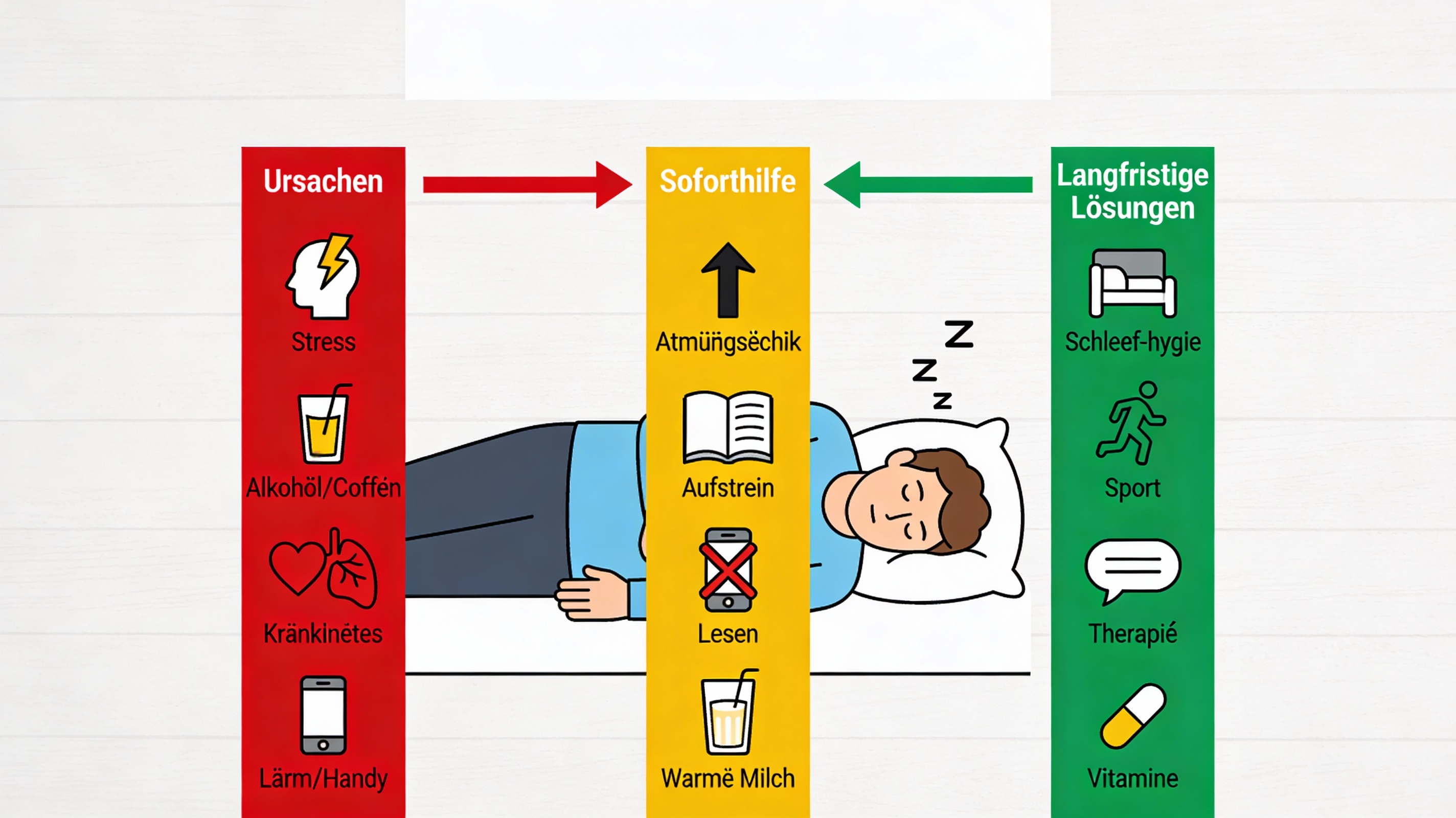 Person liegt wach im Bett und kann nicht einschlafen