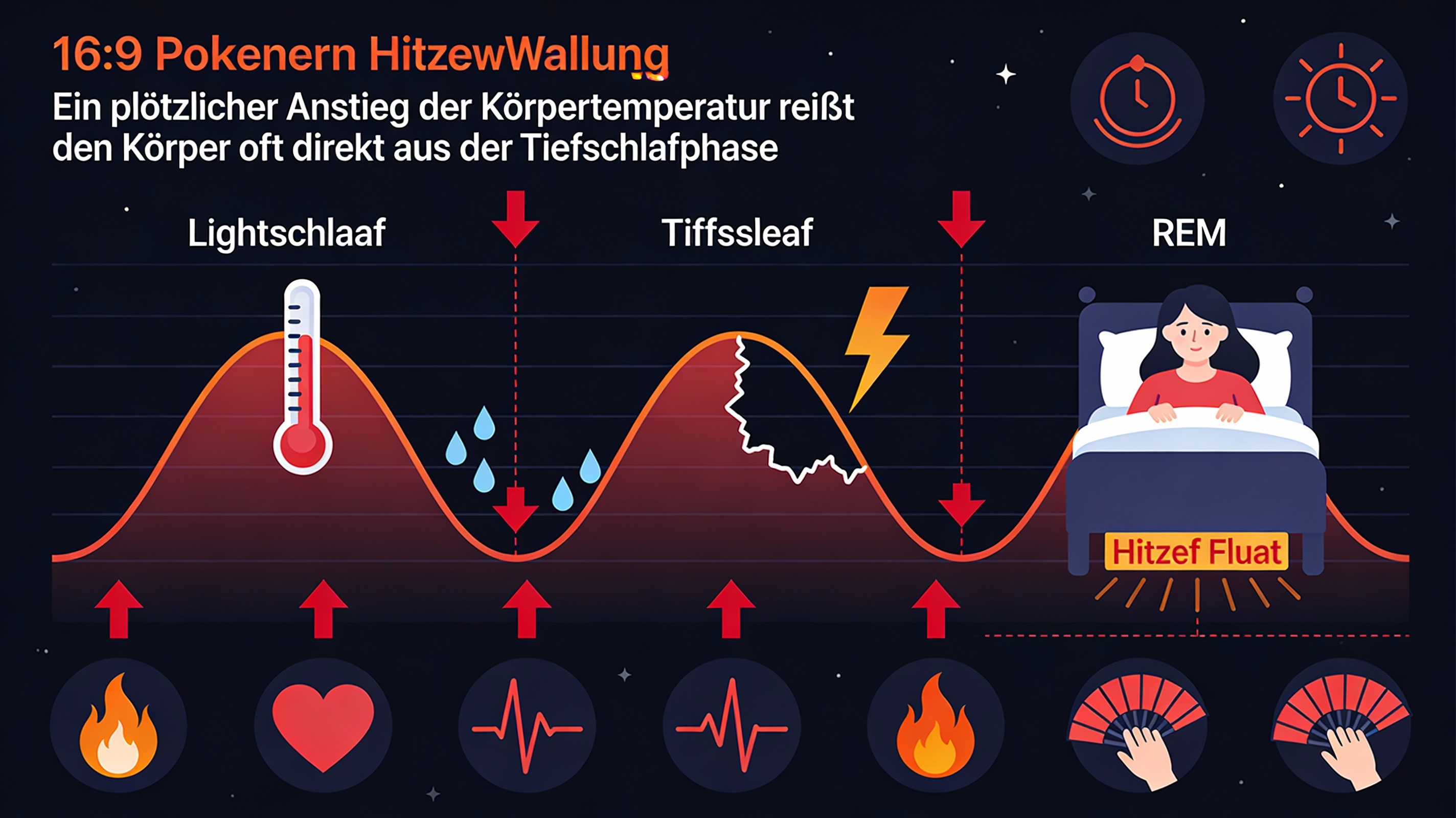 Grafik: Einfluss von Hitzewallungen auf den Schlafzyklus