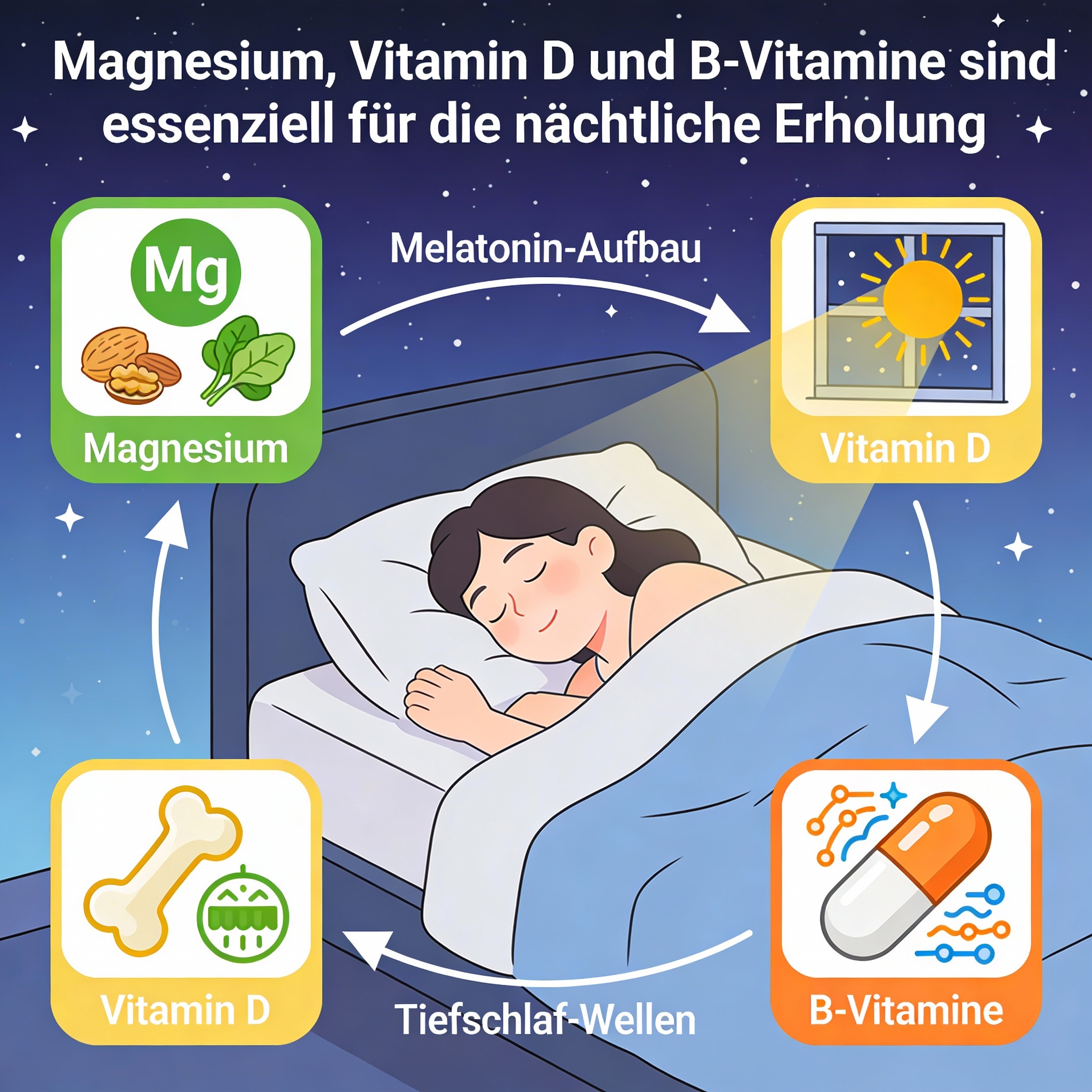 Grafik: Vitamine und Mineralstoffe für den Schlaf